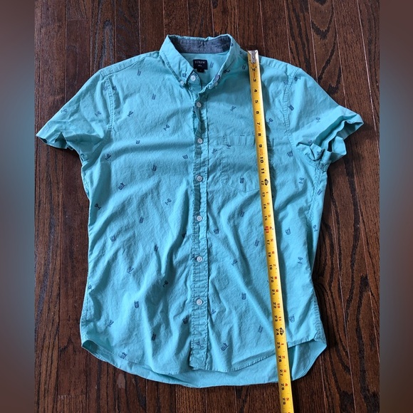 J. Crew Men’s M Teal Green Short-Sleeved Button-Down Shirt w/Cocktail Graphics - Picture 8 of 11